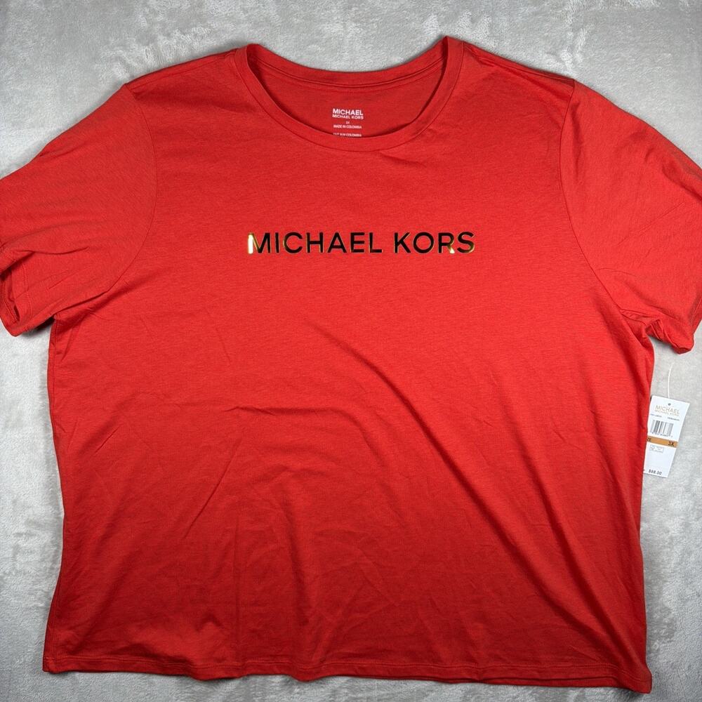 Michael Kors Womens 3X Logo Tshirt Short Sleeve Red/Orange Color